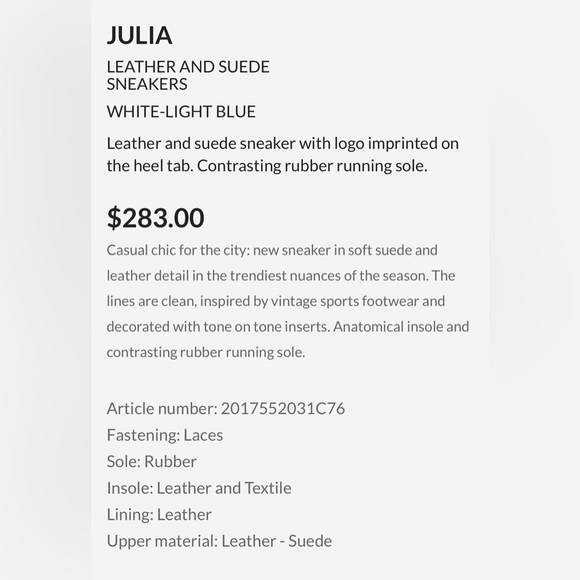 NWT VOILE BLANCHE JULIA Leather And Suede Sneakers in White-Light Blue - Picture 6 of 15